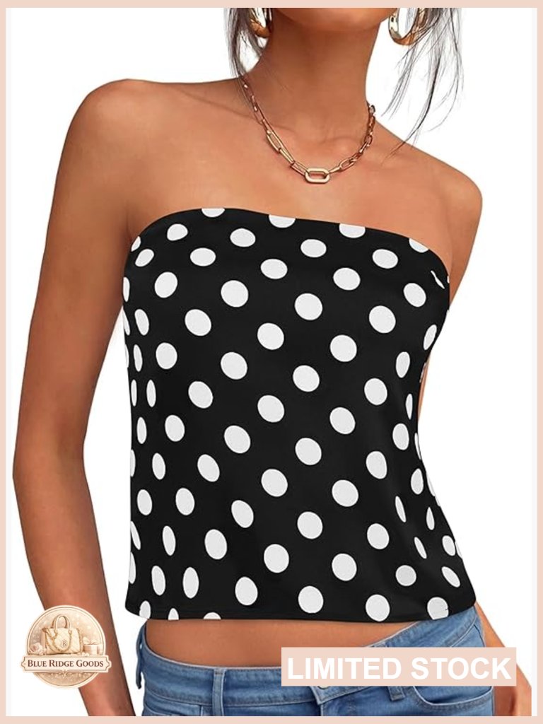 Strapless Tube Tops For Women Sleeveless Backless Polka Dot Going Out Bandeau